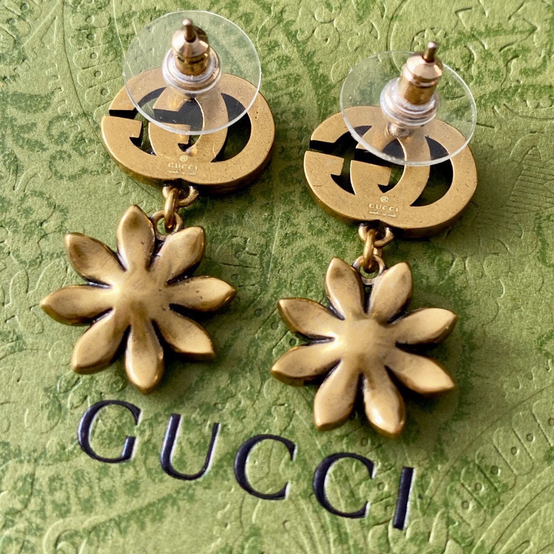 18K GG Flower Pendant Earrings
