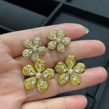 18K CC Flower Pearl Twist Gold Earrings