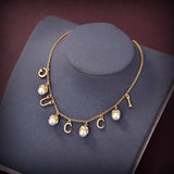 18K GG Logo Plaque Embellished Pearl Necklace
