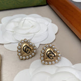 18K GG Heart Pearl Earrings