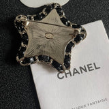 18K CC Black & Red Star Leather Brooch