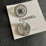 18K CC Pearl Round Vintage Earrings