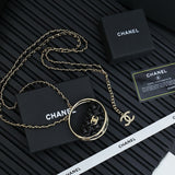 18K CC Black Bag Long Leather Necklace
