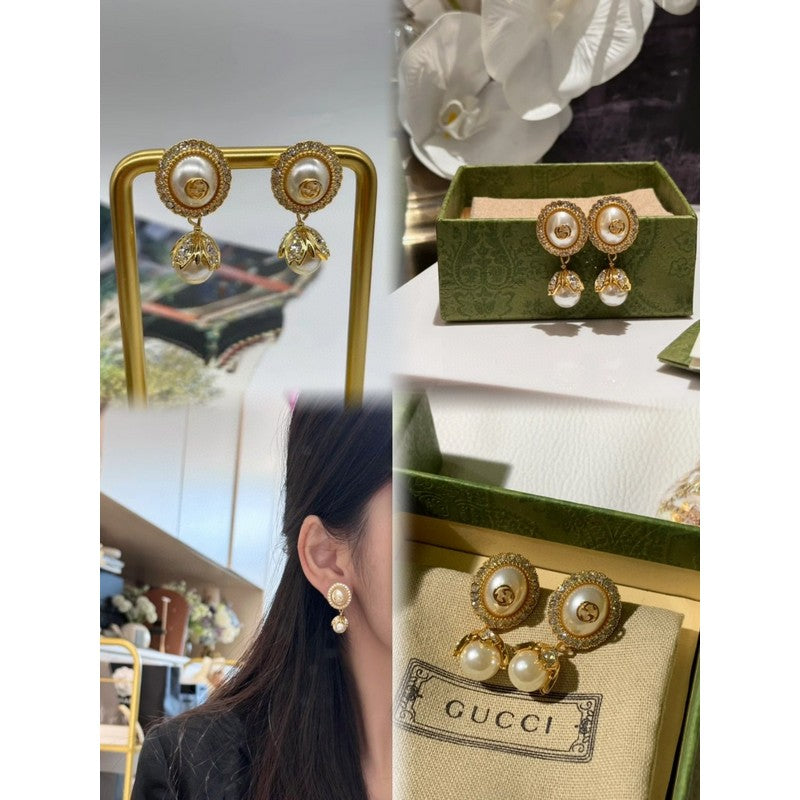 18K GG Flower Pearl Earrings