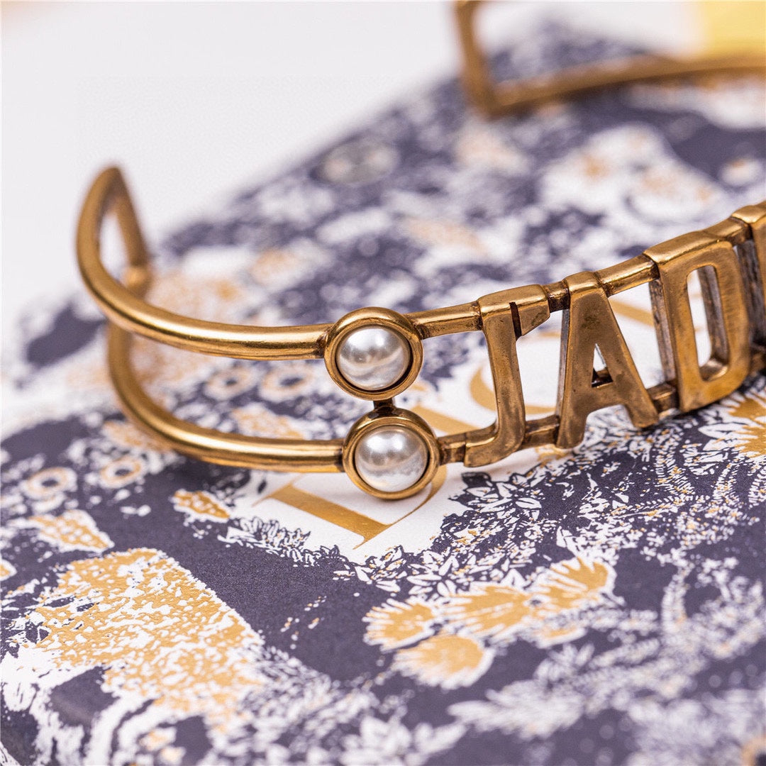 18K CD J'Adior Pearls Open Cuff Bracelet