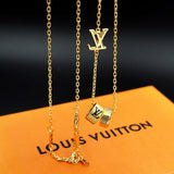 18K Louis Damier Rings Pendant Necklace