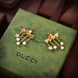 18K GG Script Pearl Earrings