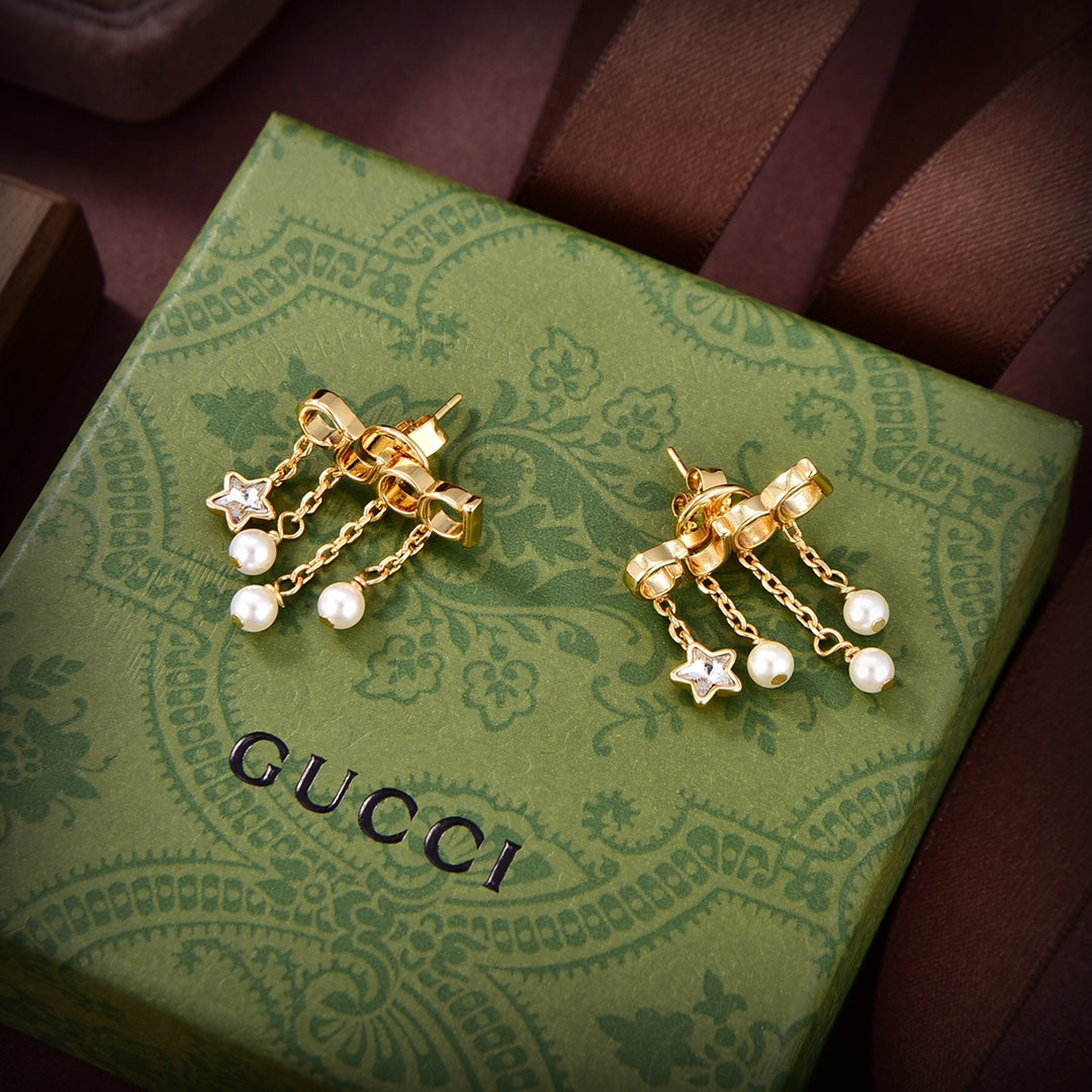 18K GG Script Pearl Earrings