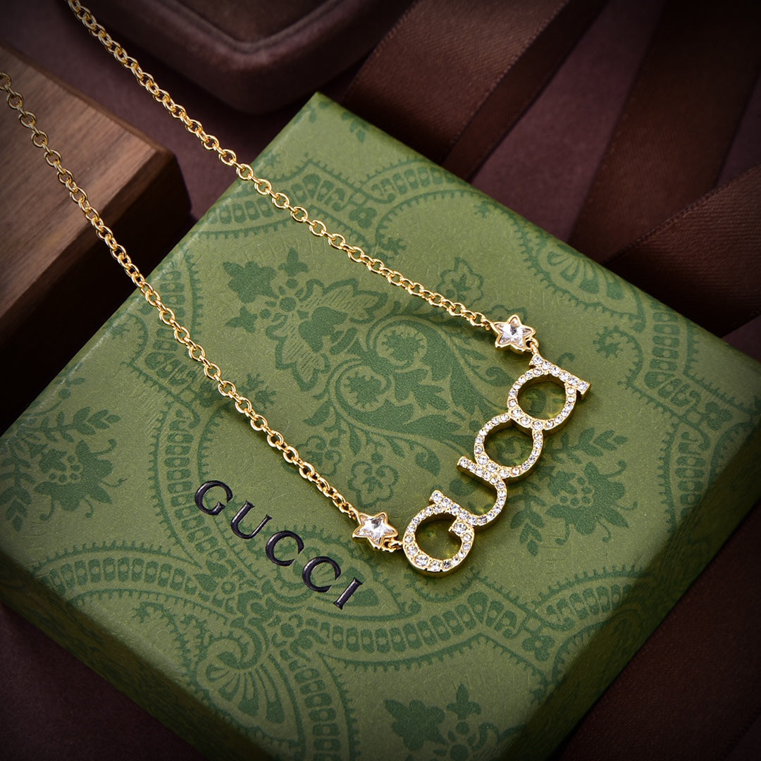 18K GG Embellished Script Letter Necklace
