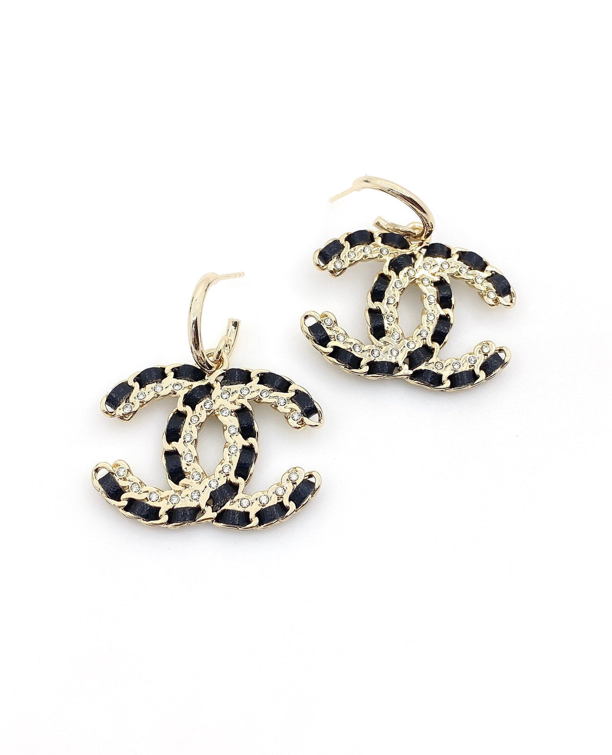 18K CC Pendant Leather Earrings