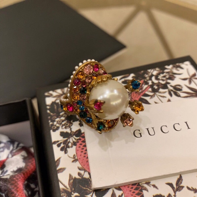 18K GG Multistone Pearl Ring