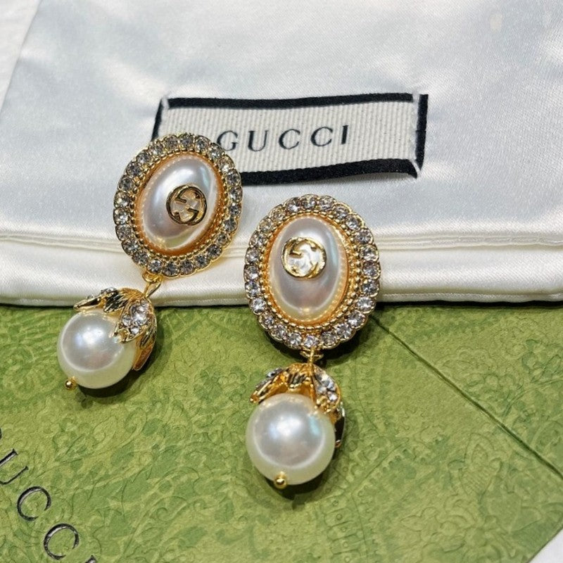 18K GG Flower Pearl Earrings