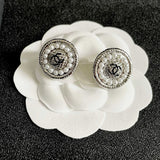 18K CC Pearl Round Vintage Earrings