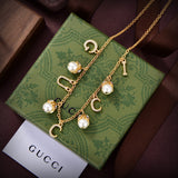 18K GG Logo Plaque Embellished Pearl Necklace