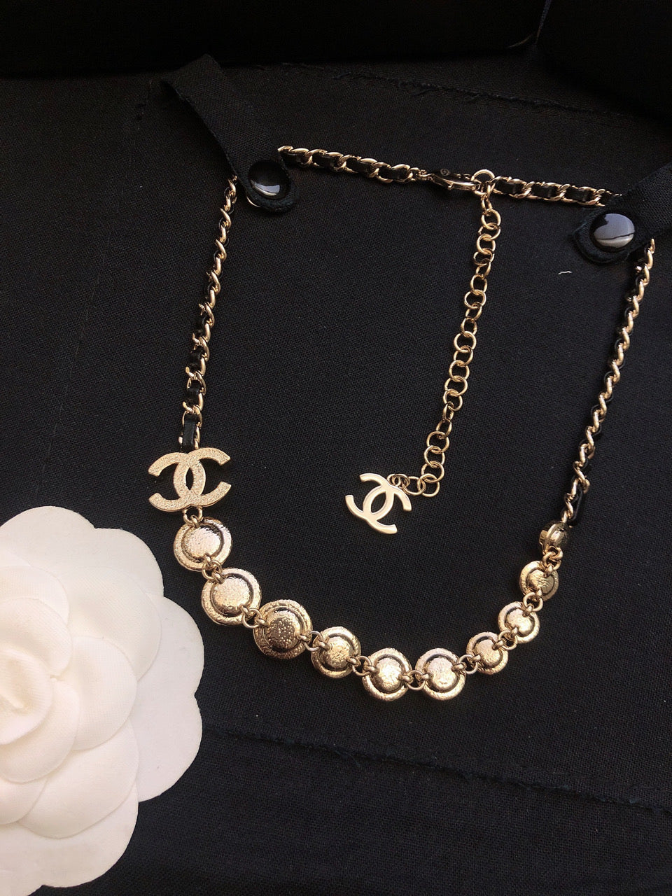 18K CC Pink Crystals Leather Necklace