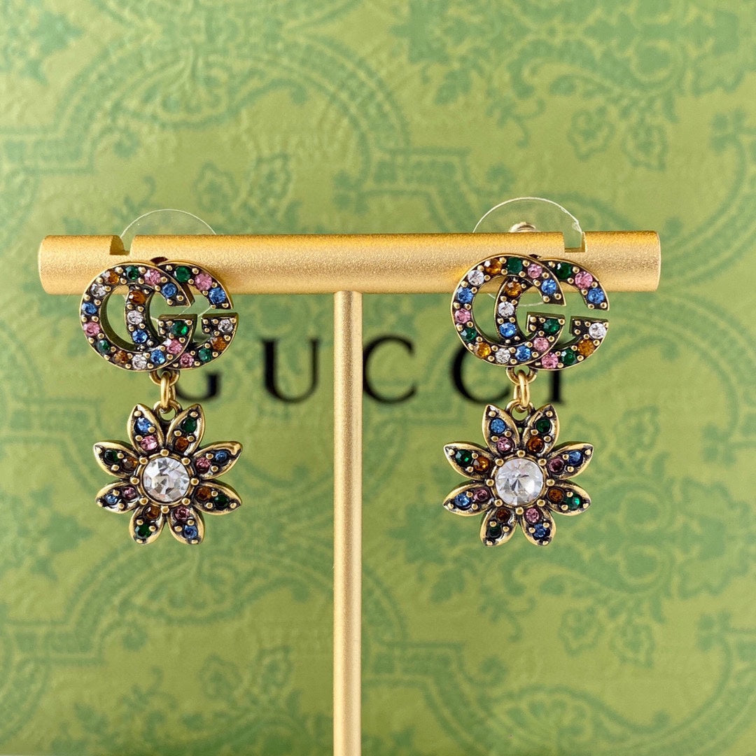18K GG Flower Pendant Earrings
