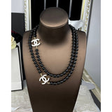 18K CC 23A Black Bead Long Necklace
