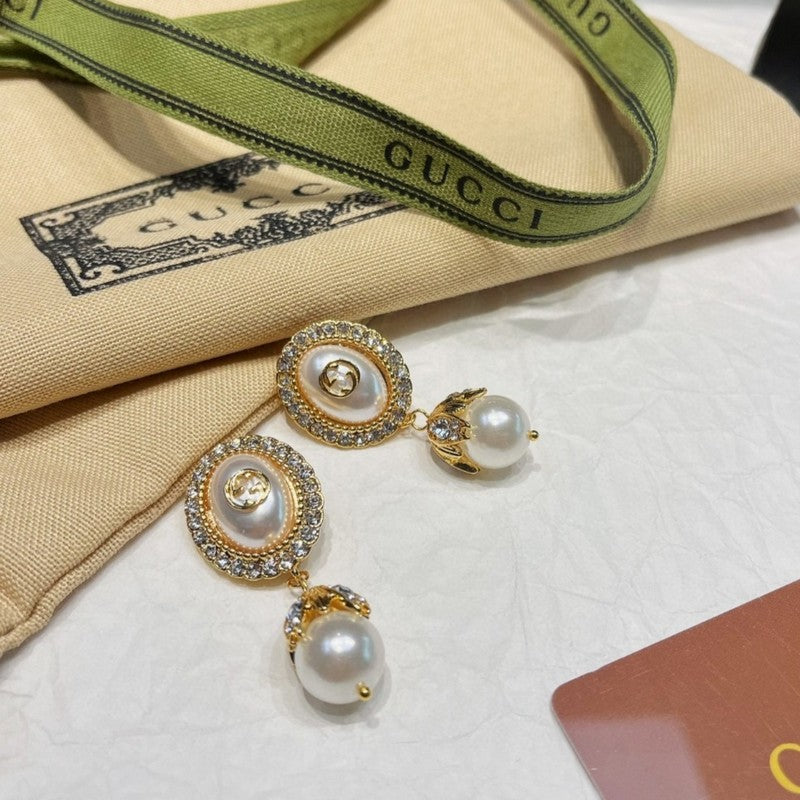 18K GG Flower Pearl Earrings