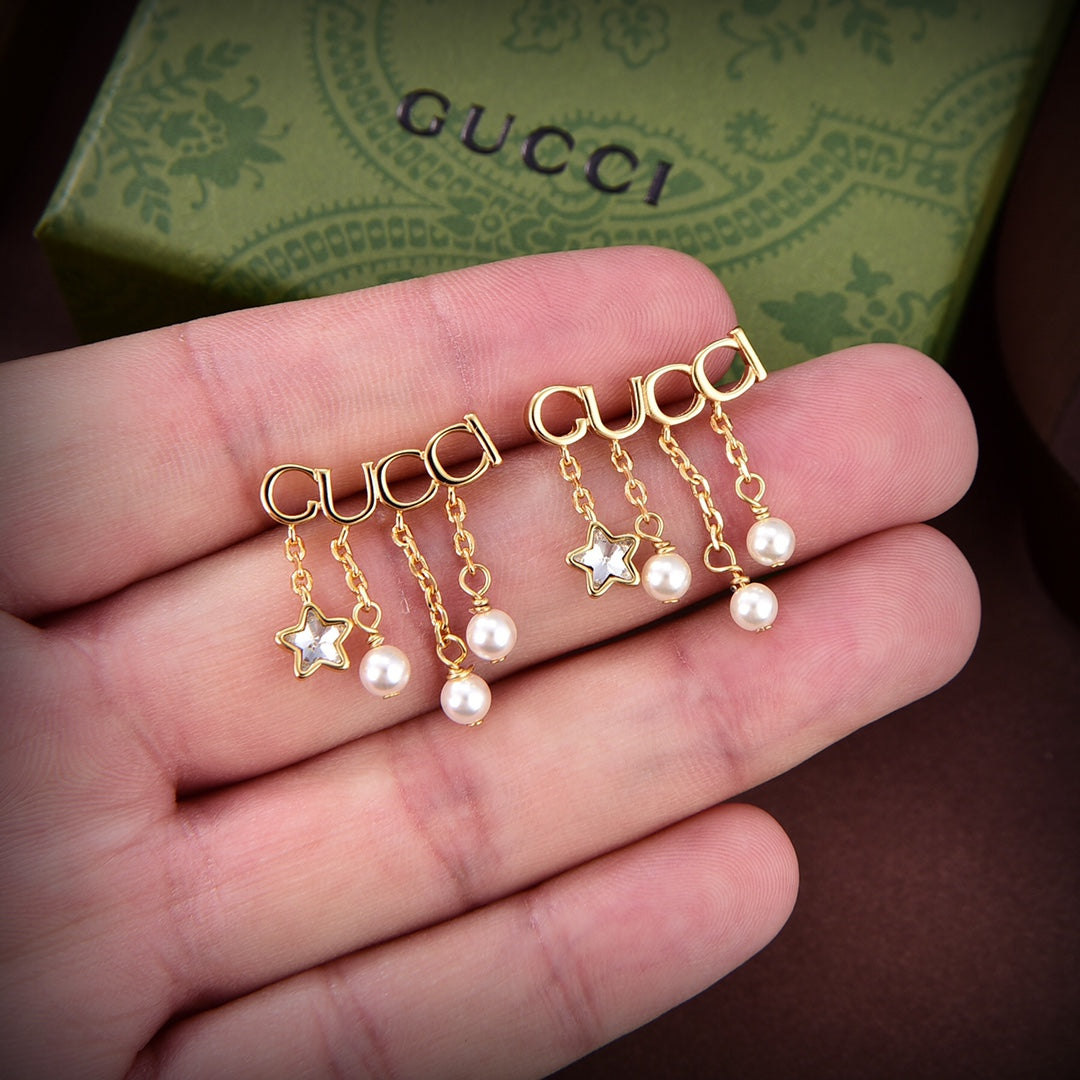 18K GG Script Pearl Earrings
