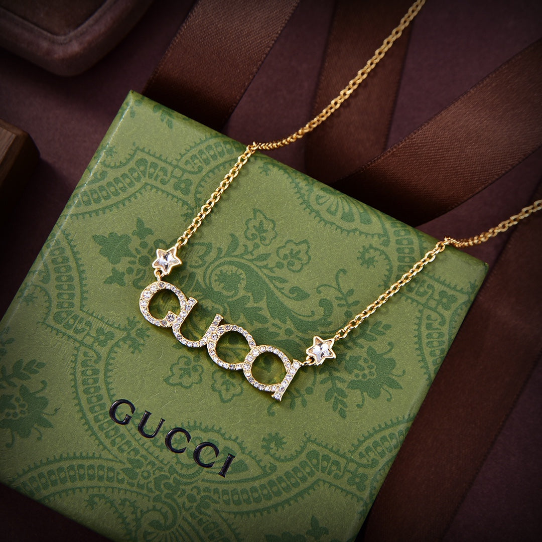 18K GG Embellished Script Letter Necklace