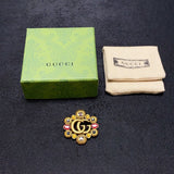 18K GG Flower Crystal Brooch
