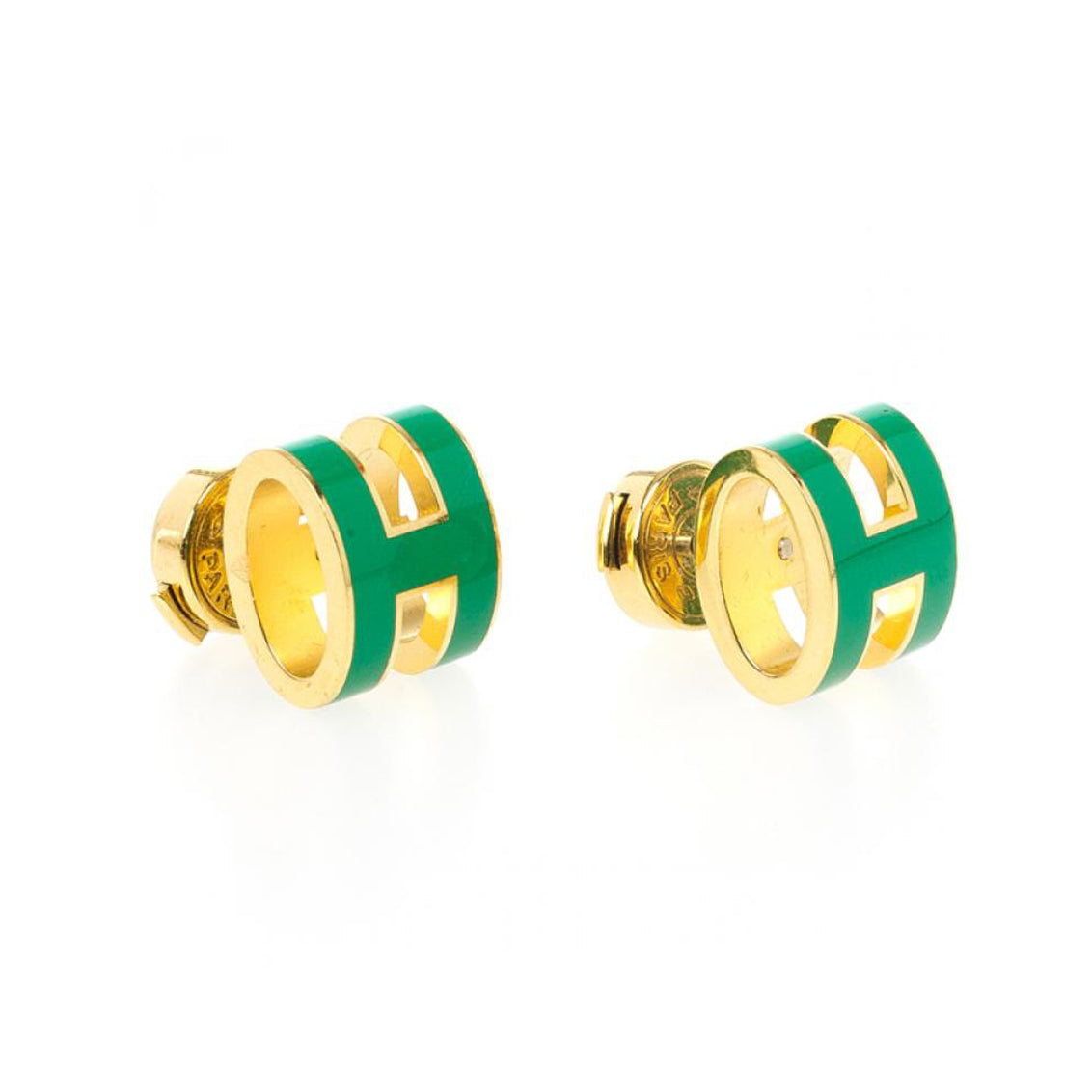 18K Mini Pop H Green Earrings